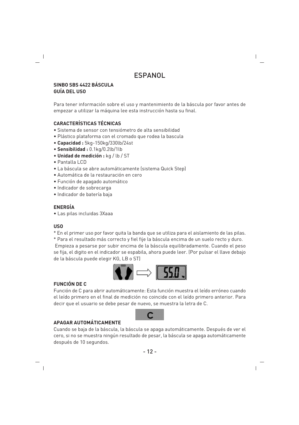 Espanol | SINBO SBS 4422 User Manual | Page 13 / 29