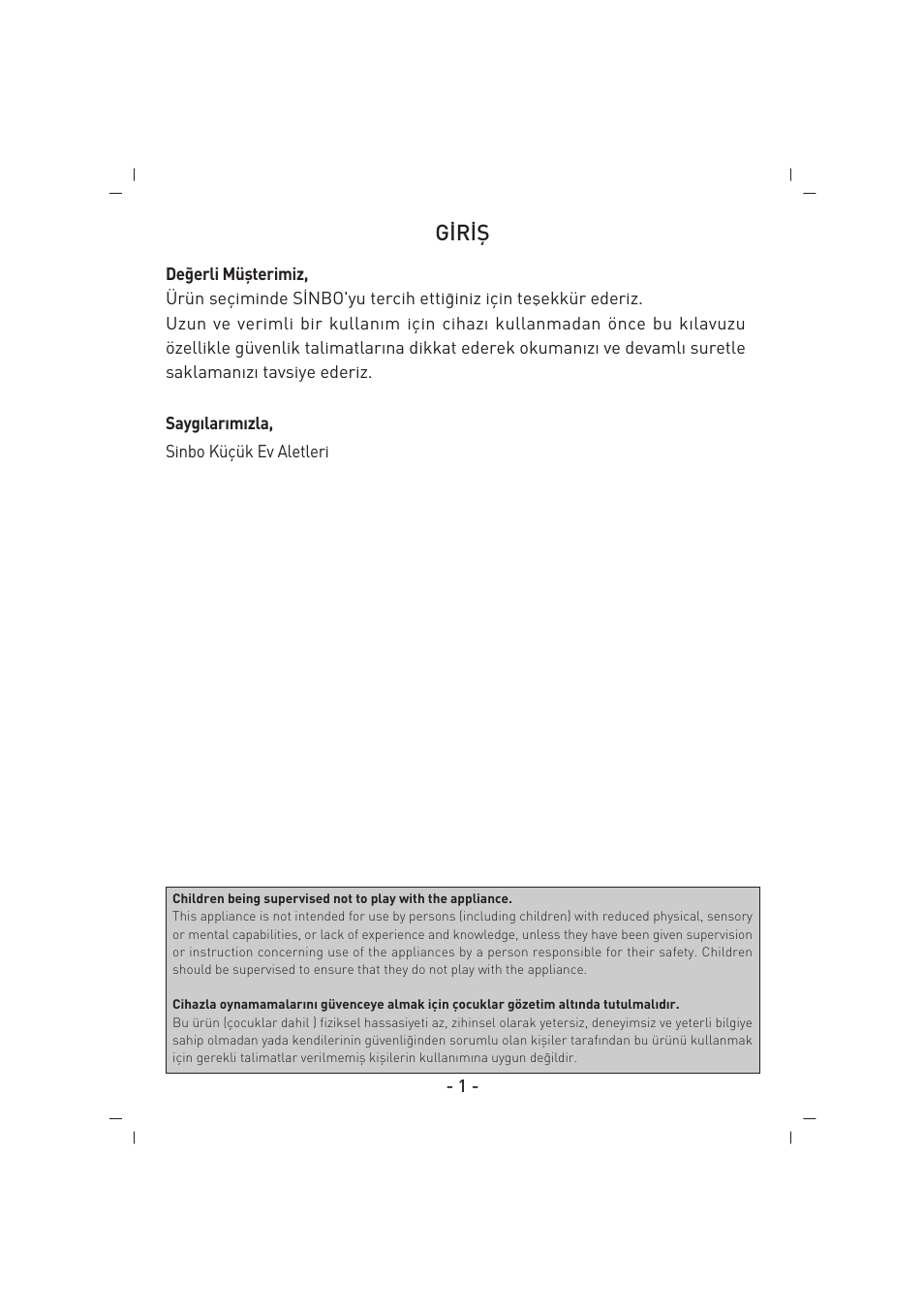 G‹r‹fi | SINBO SBS 4422 User Manual | Page 2 / 29