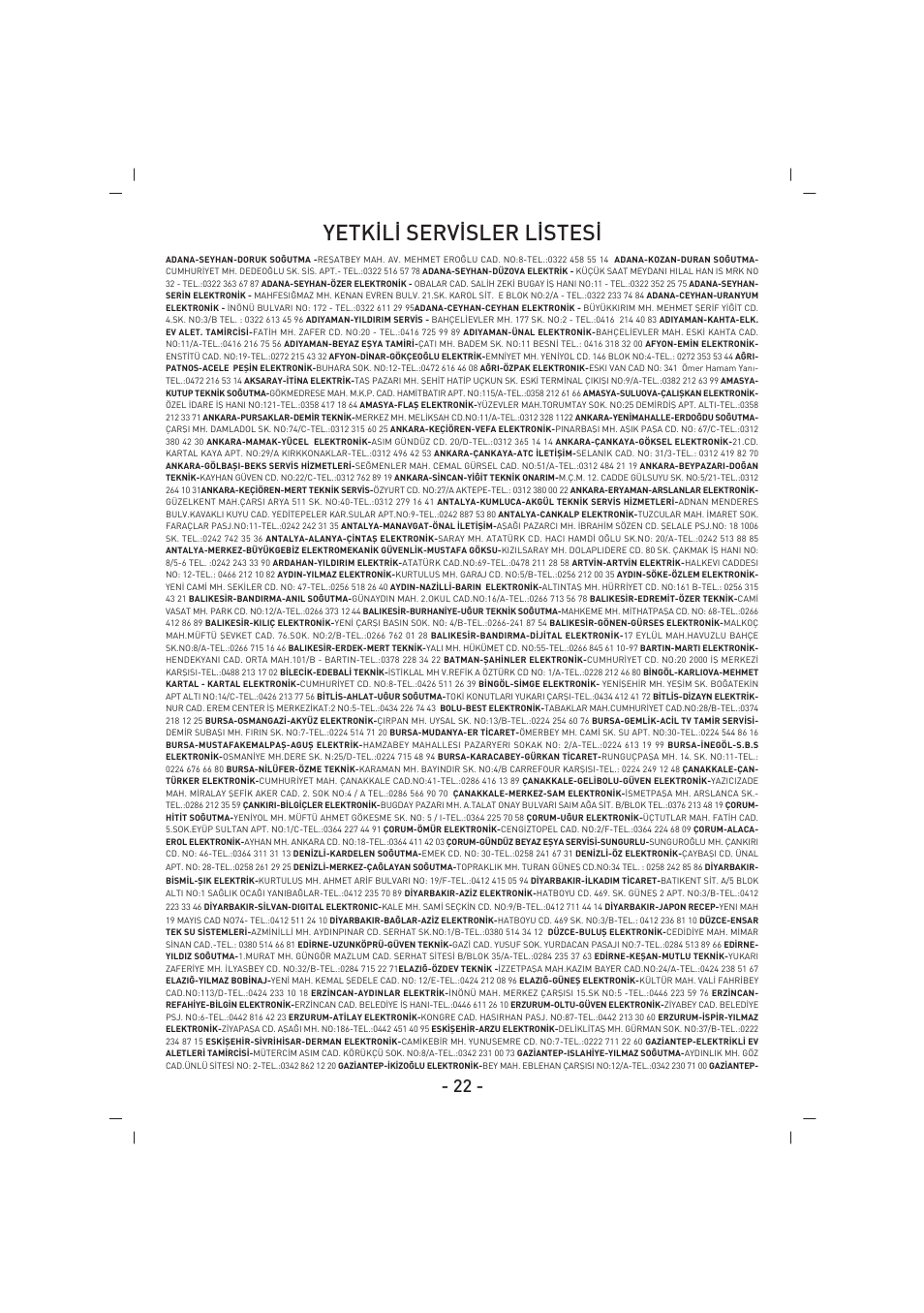 Yetk‹l‹ serv‹sler l‹stes | SINBO SBS 4422 User Manual | Page 23 / 29