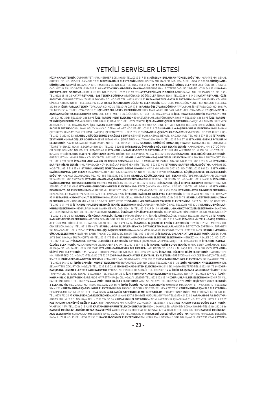 Yetk‹l‹ serv‹sler l‹stes | SINBO SBS 4422 User Manual | Page 24 / 29