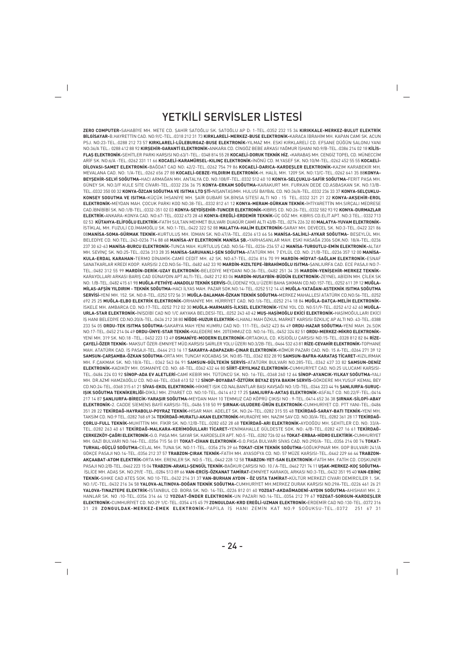 Yetk‹l‹ serv‹sler l‹stes | SINBO SBS 4422 User Manual | Page 25 / 29
