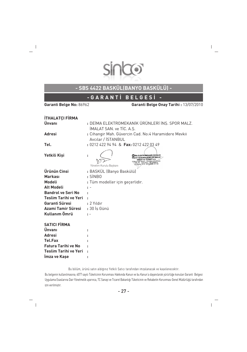 SINBO SBS 4422 User Manual | Page 28 / 29