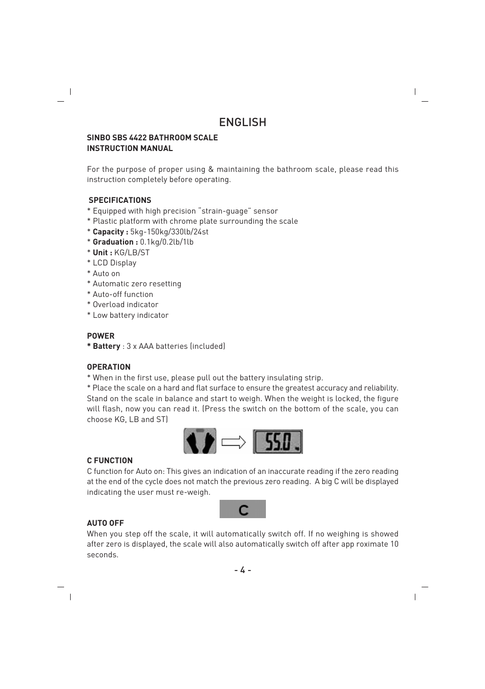 English | SINBO SBS 4422 User Manual | Page 5 / 29