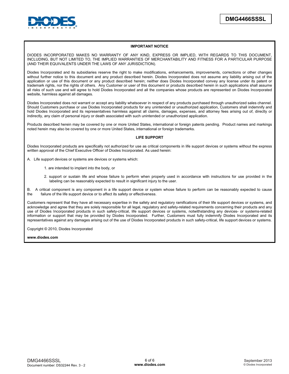 Dmg4466sssl | Diodes DMG4466SSSL User Manual | Page 6 / 6