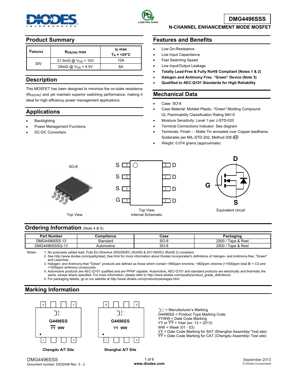 Diodes DMG4496SSS User Manual | 6 pages