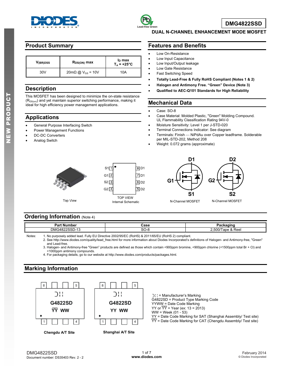 Diodes DMG4822SSD User Manual | 7 pages