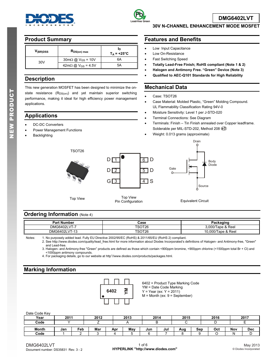 Diodes DMG6402LVT User Manual | 6 pages