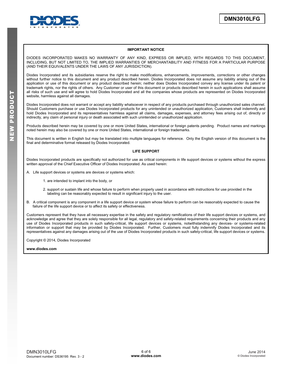 Dmn3010lfg new prod uc t | Diodes DMN3010LFG User Manual | Page 6 / 6