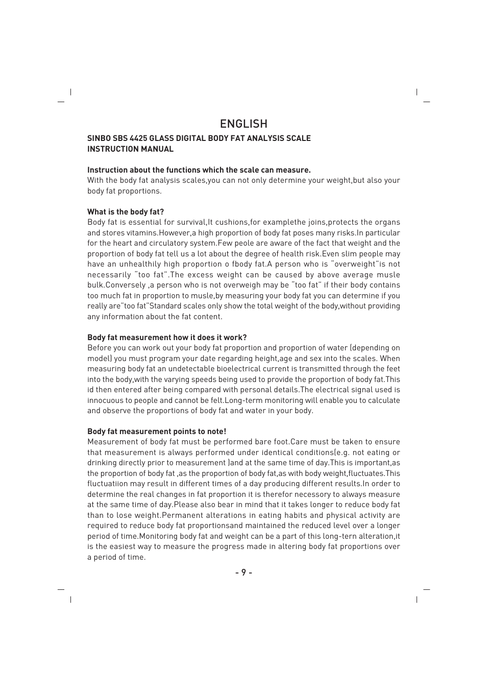 English | SINBO SBS 4425 User Manual | Page 10 / 60