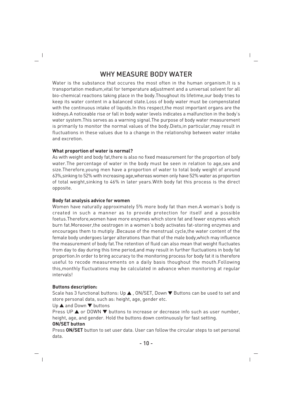 Why measure body water | SINBO SBS 4425 User Manual | Page 11 / 60