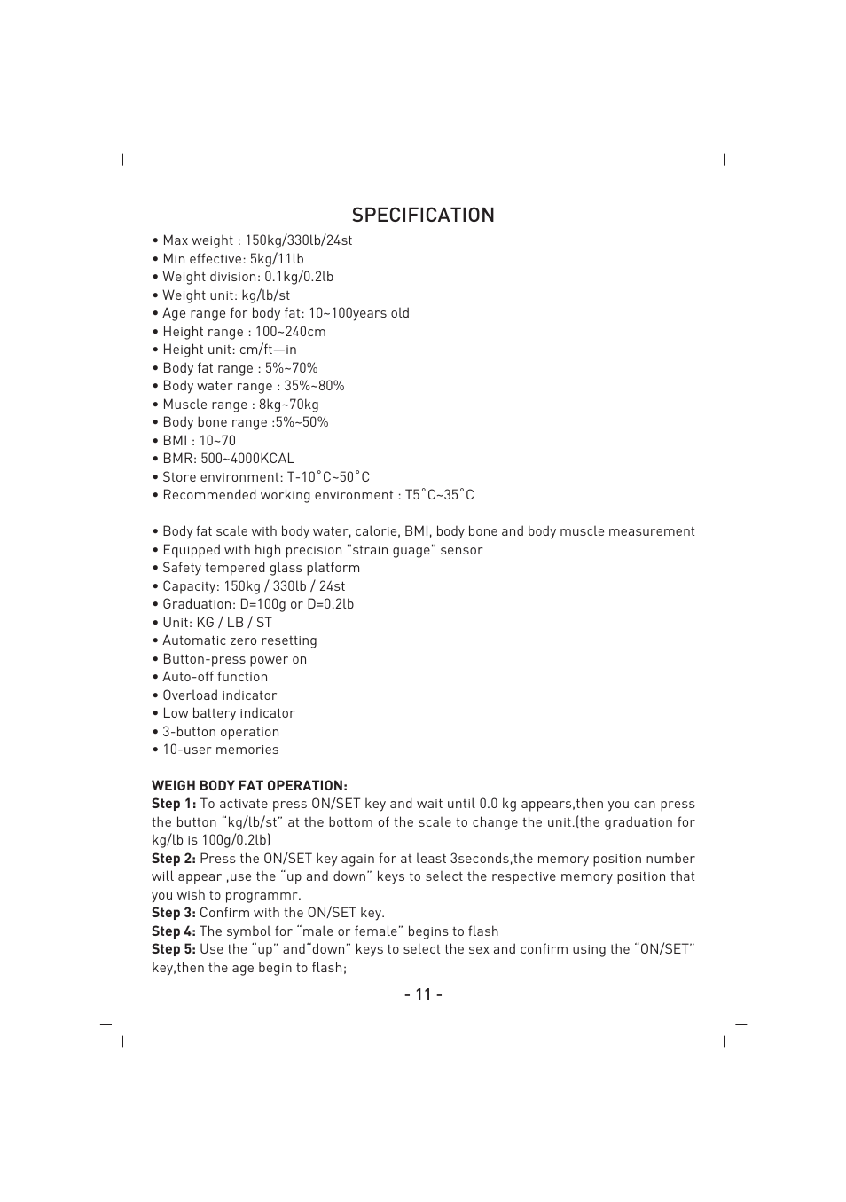Specification | SINBO SBS 4425 User Manual | Page 12 / 60