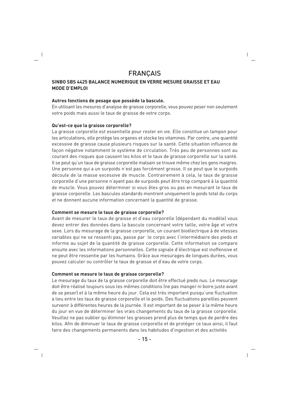 Français | SINBO SBS 4425 User Manual | Page 16 / 60