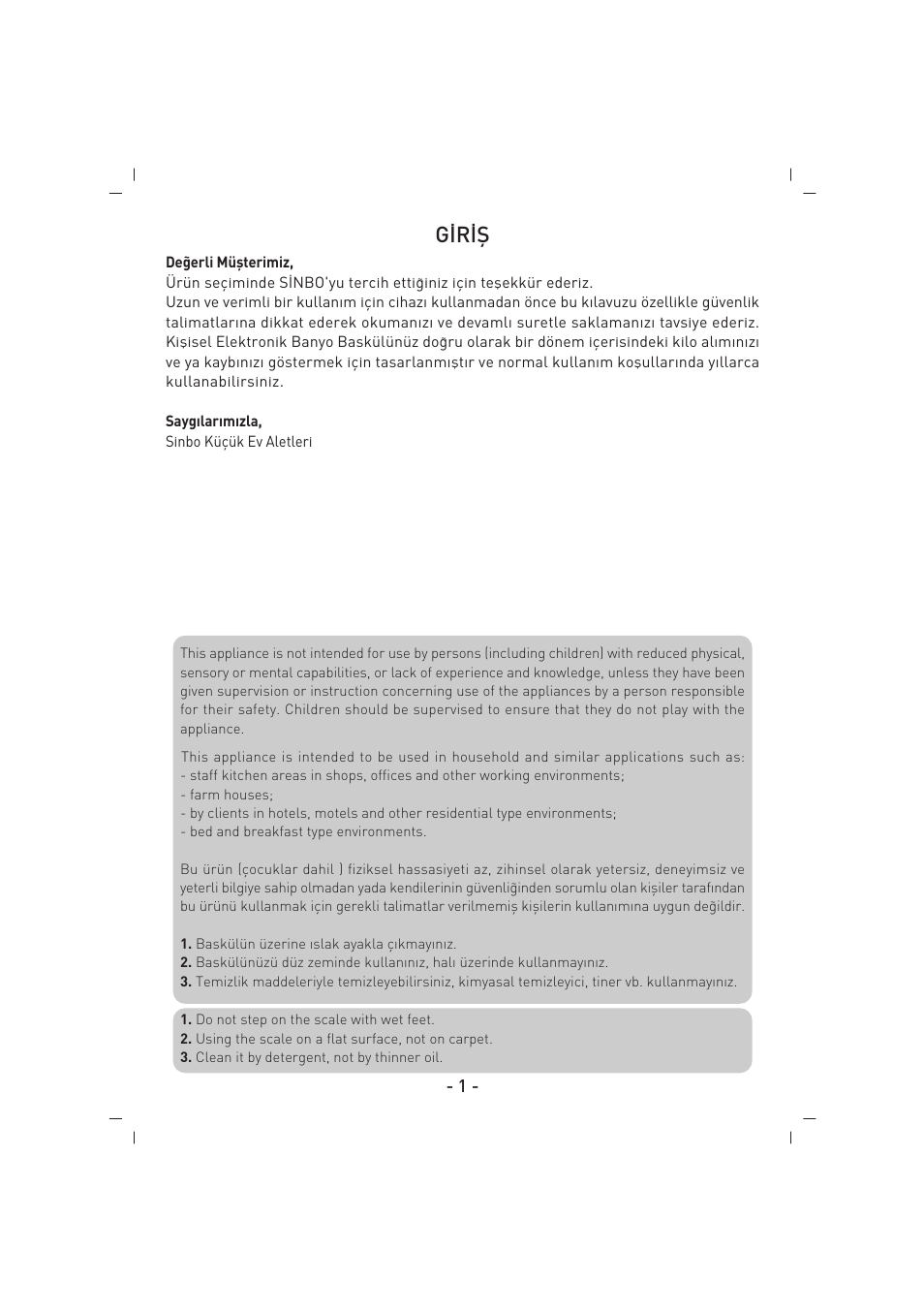 G‹r‹fi | SINBO SBS 4425 User Manual | Page 2 / 60