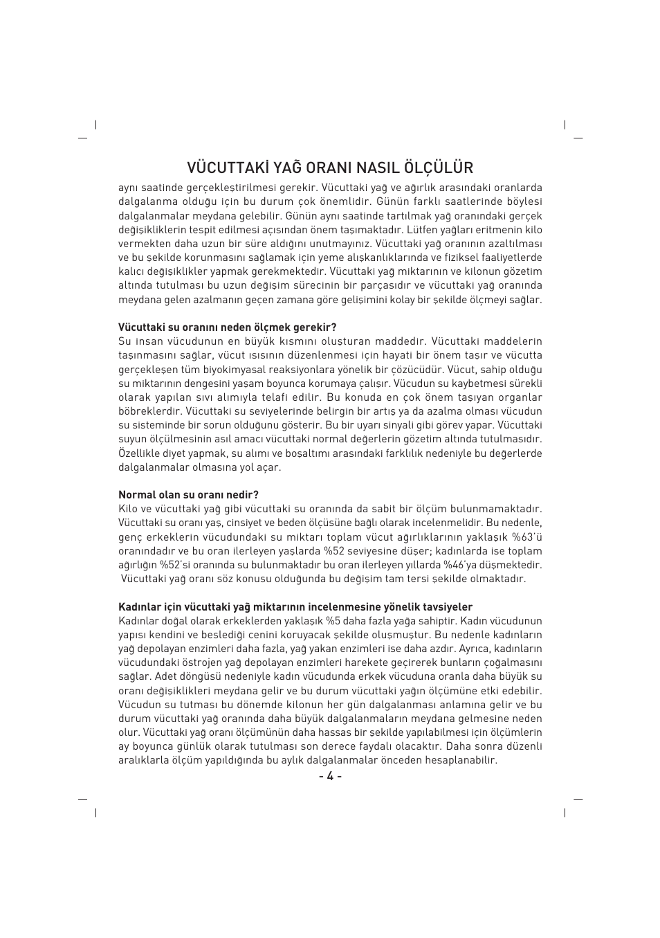 Vücuttak‹ ya⁄ orani nasil ölçülür | SINBO SBS 4425 User Manual | Page 5 / 60