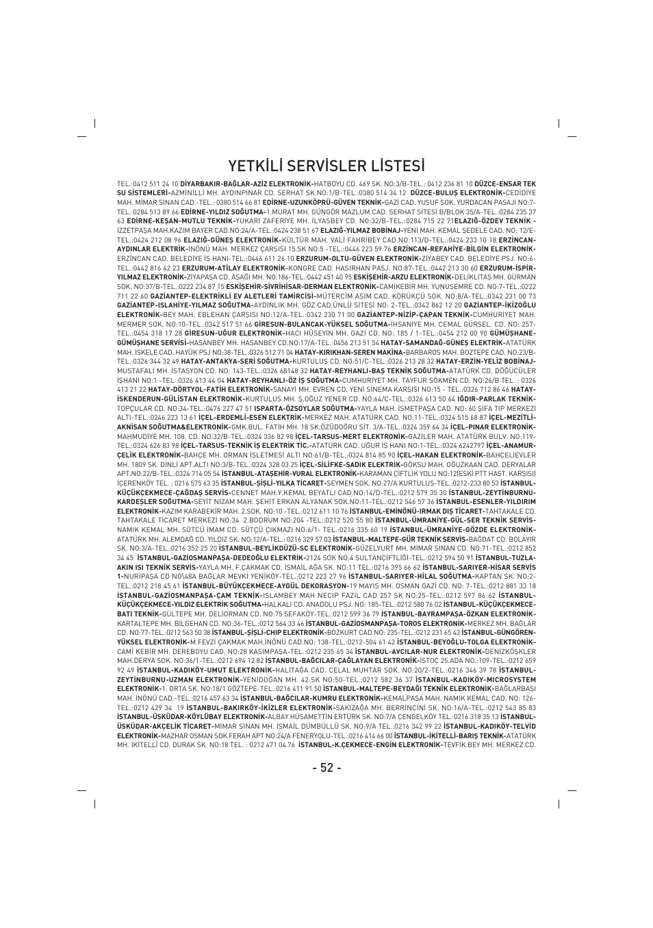 Yetk‹l‹ serv‹sler l‹stes | SINBO SBS 4425 User Manual | Page 53 / 60
