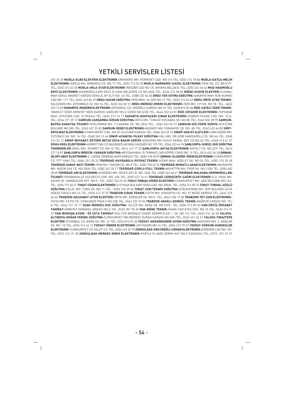 Yetk‹l‹ serv‹sler l‹stes | SINBO SBS 4425 User Manual | Page 55 / 60