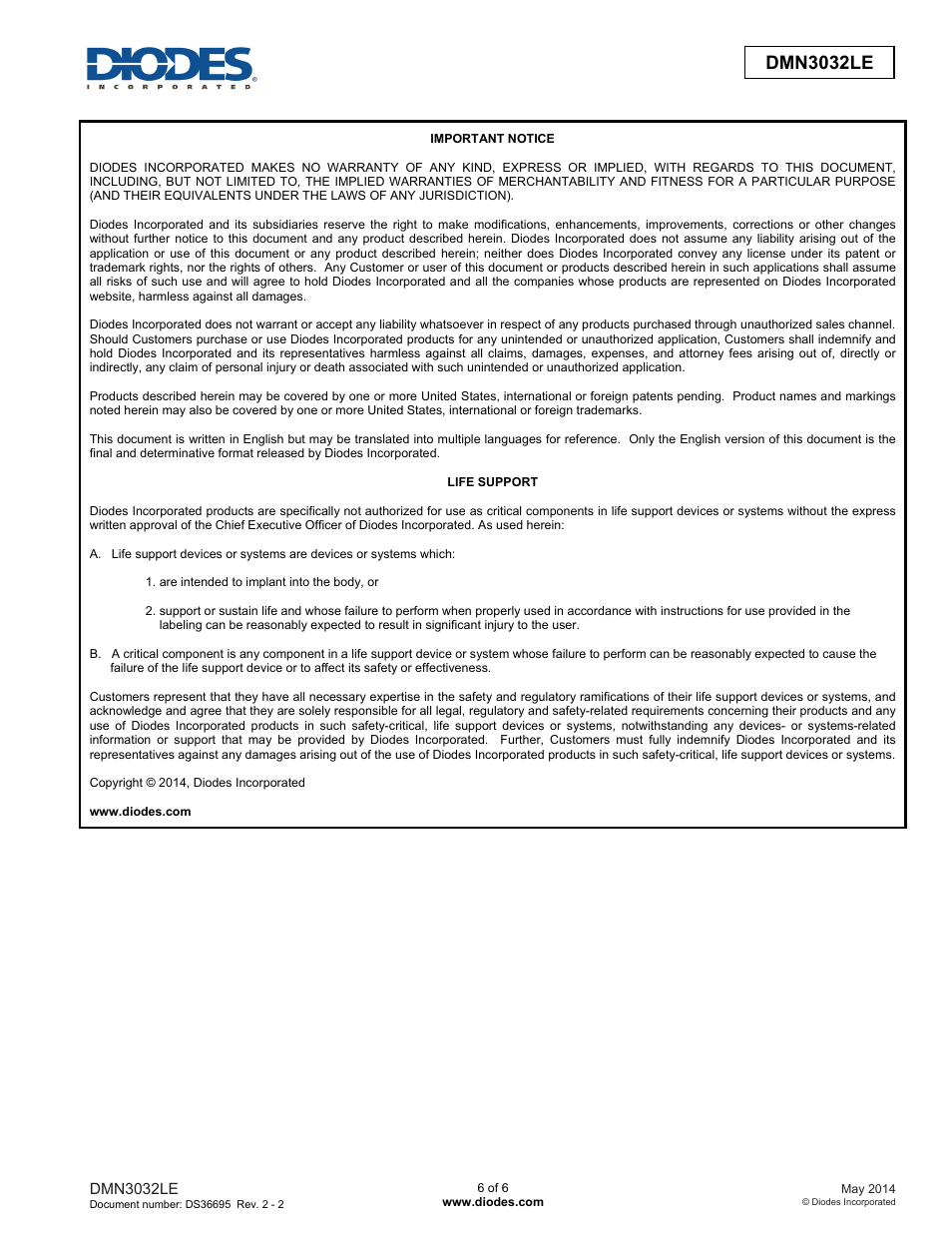 Dmn3032le new prod uc t | Diodes DMN3032LE User Manual | Page 6 / 6
