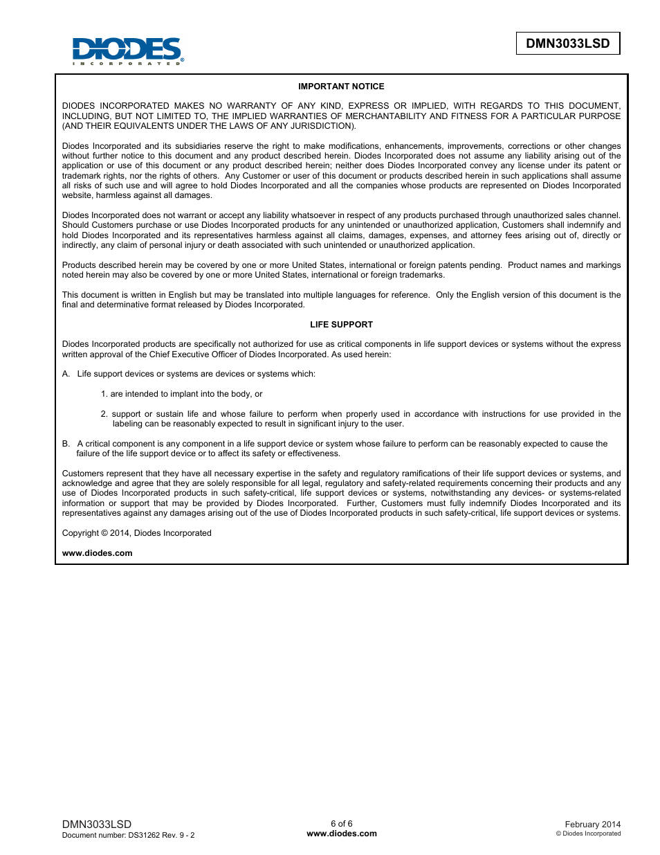 Dmn3033lsd | Diodes DMN3033LSD User Manual | Page 6 / 6
