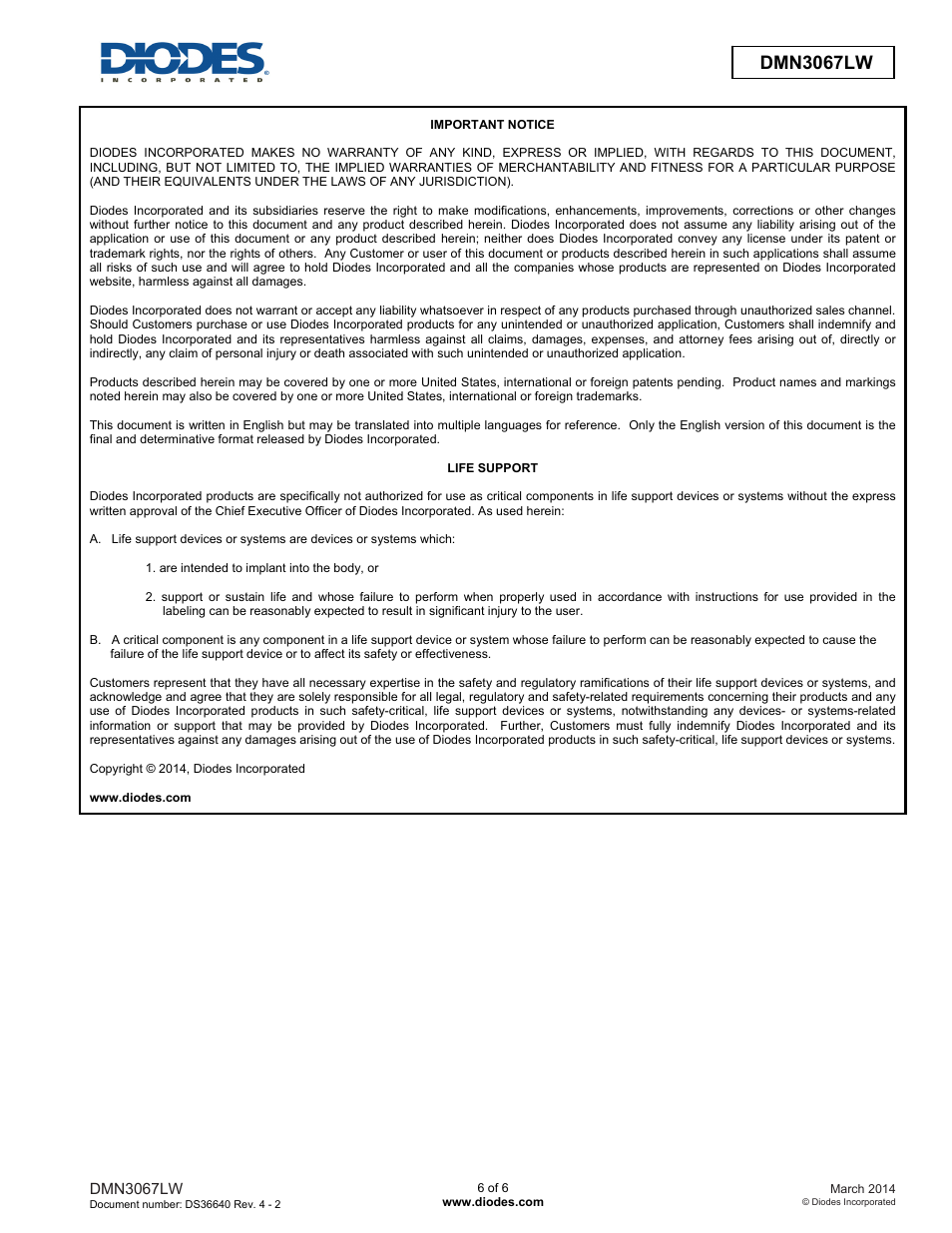 Dmn3067lw new prod uc t advanced information | Diodes DMN3067LW User Manual | Page 6 / 6