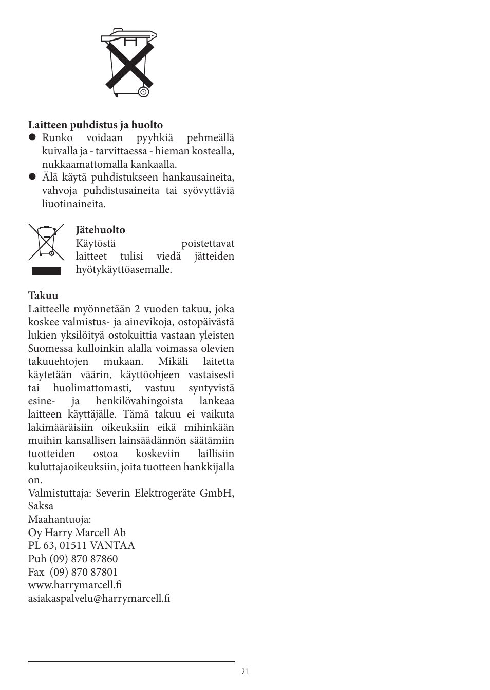 SEVERIN KW 3669 User Manual | Page 21 / 30