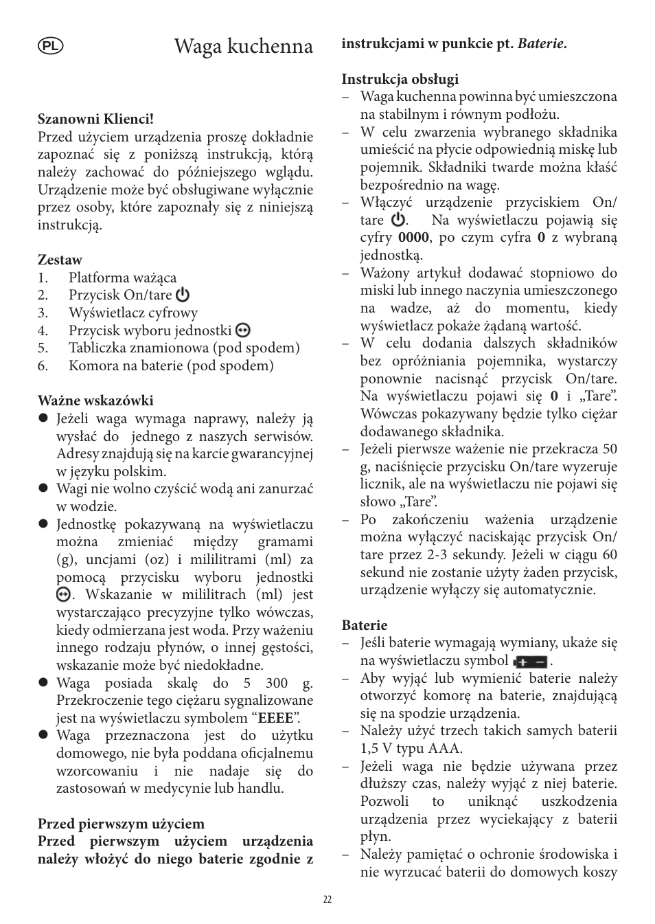 Waga kuchenna | SEVERIN KW 3669 User Manual | Page 22 / 30