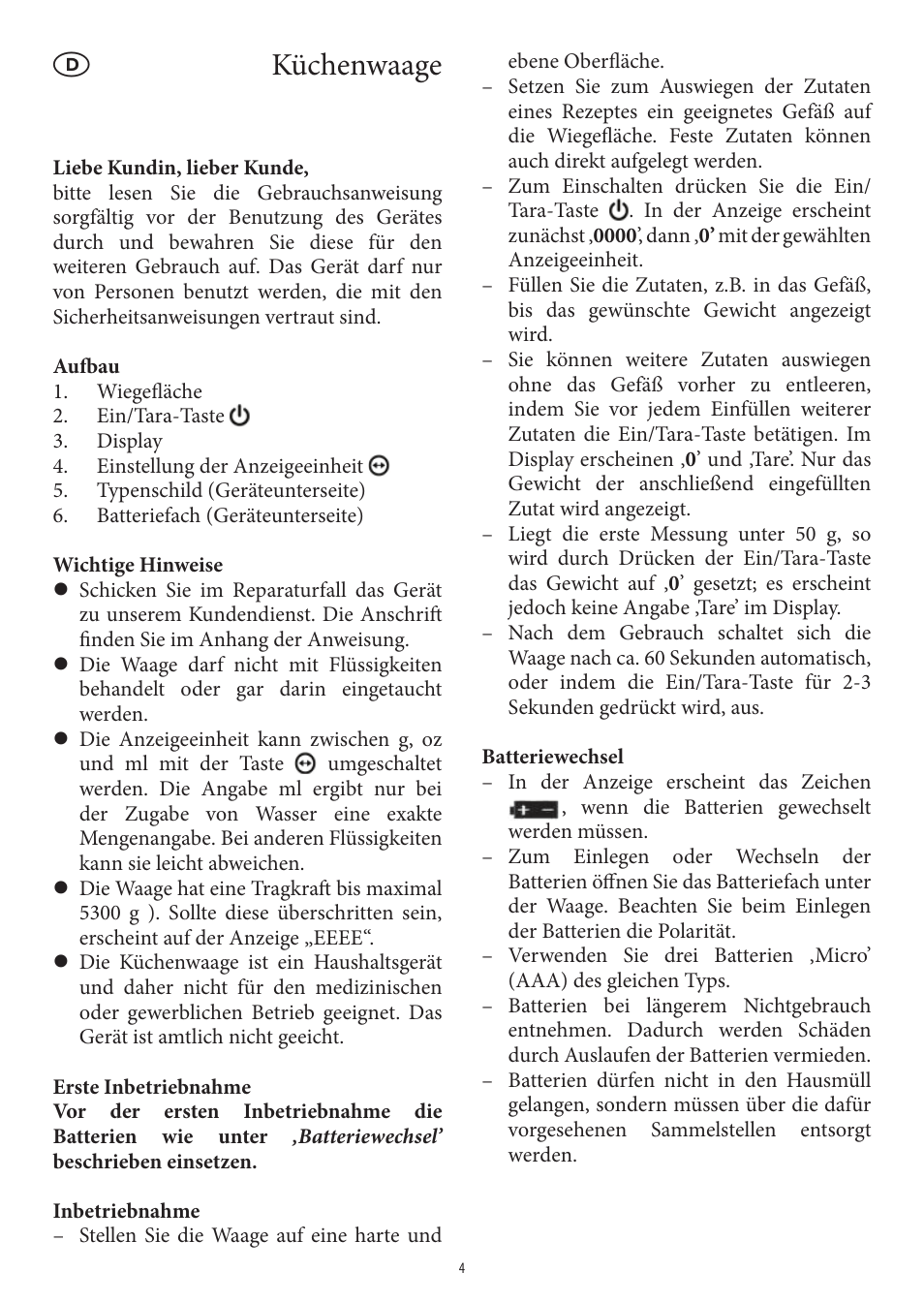 Küchenwaage | SEVERIN KW 3669 User Manual | Page 4 / 30