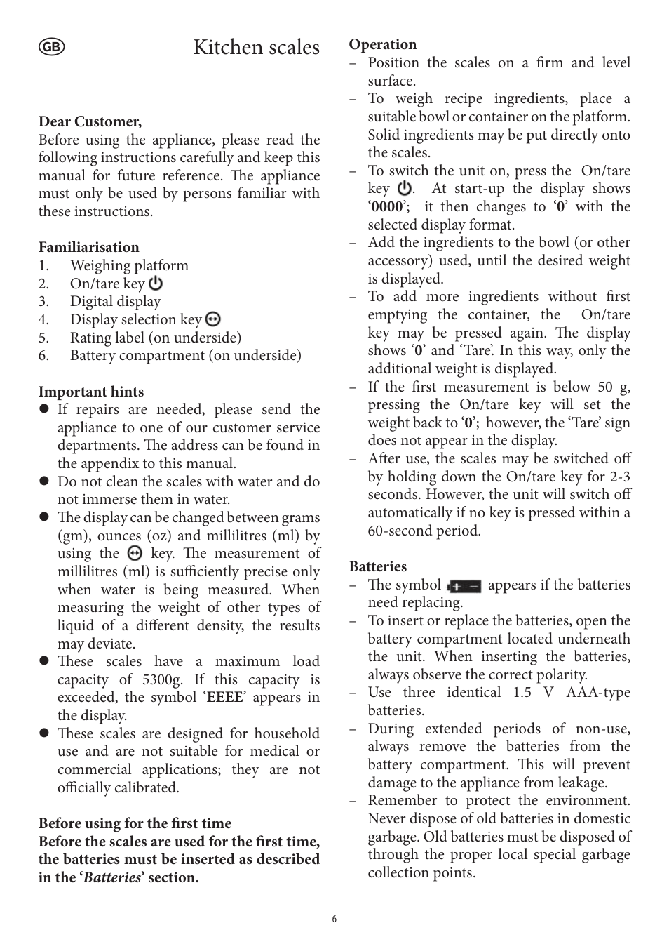 Kitchen scales | SEVERIN KW 3669 User Manual | Page 6 / 30