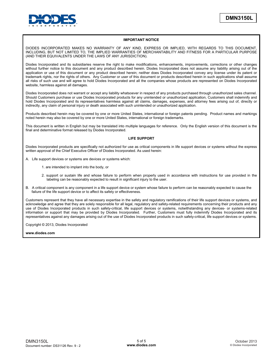 Dmn3150l | Diodes DMN3150L User Manual | Page 5 / 5