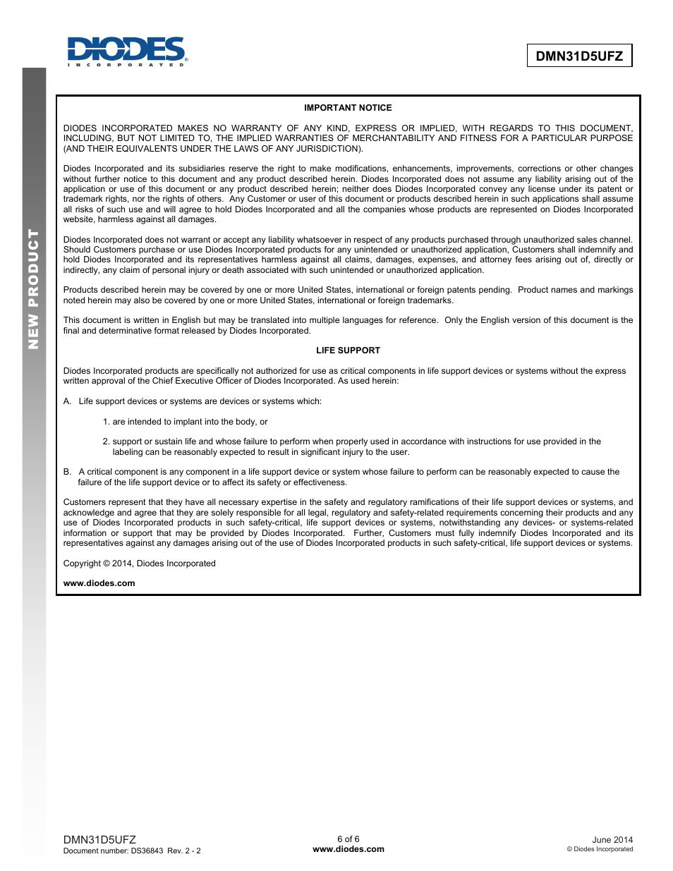 Diodes DMN31D5UFZ User Manual | Page 6 / 6