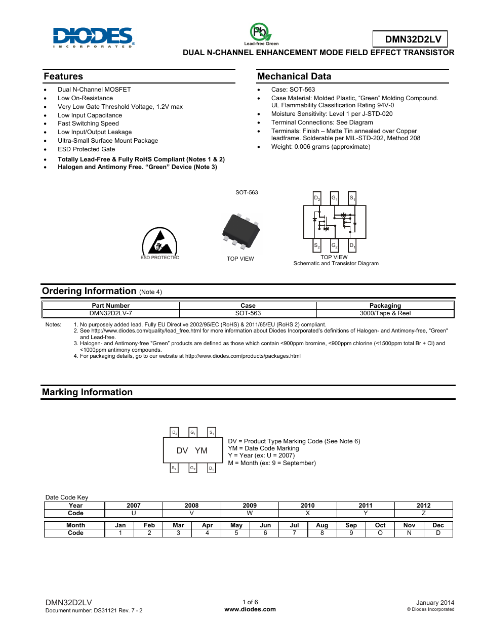 Diodes DMN32D2LV User Manual | 6 pages