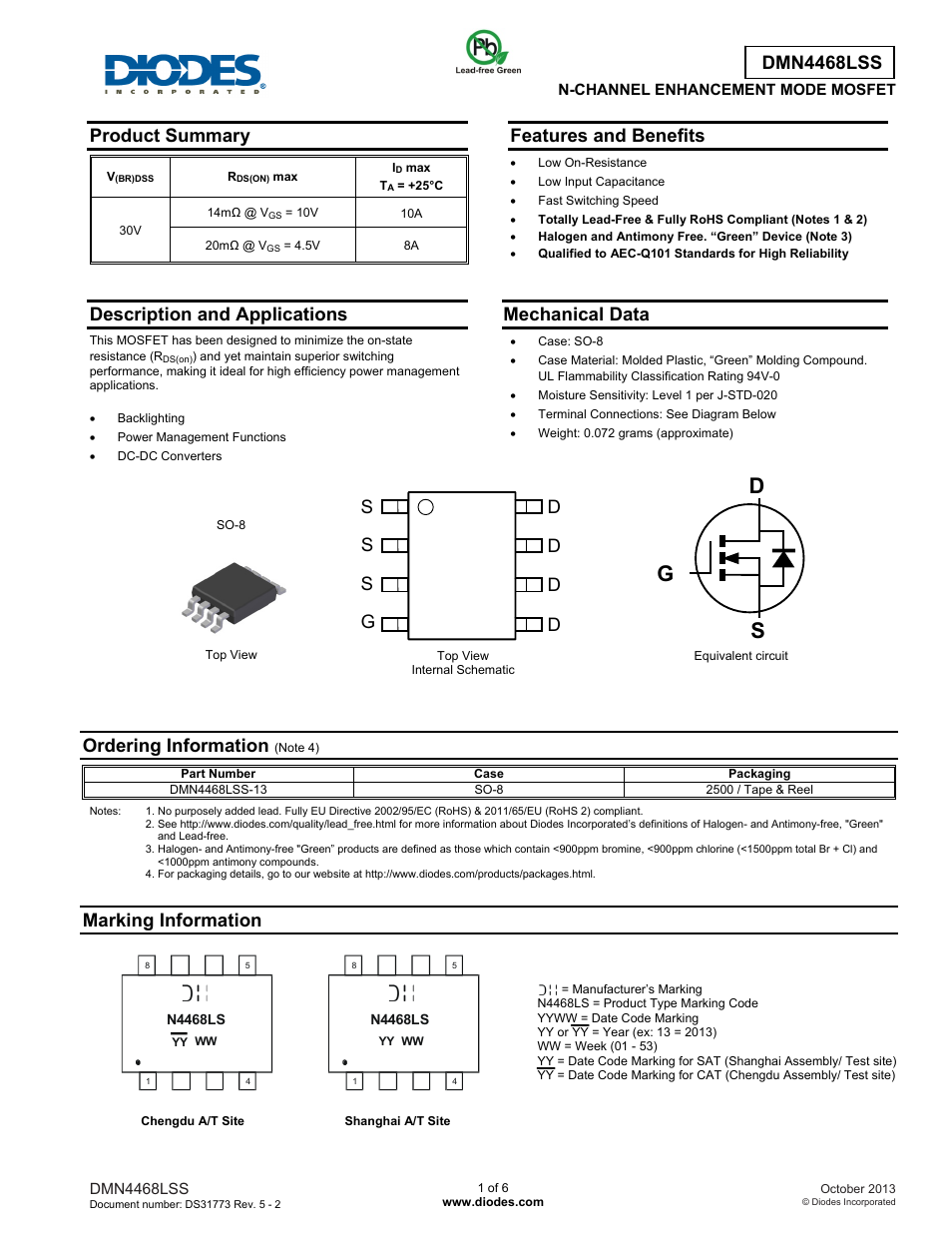 Diodes DMN4468LSS User Manual | 6 pages