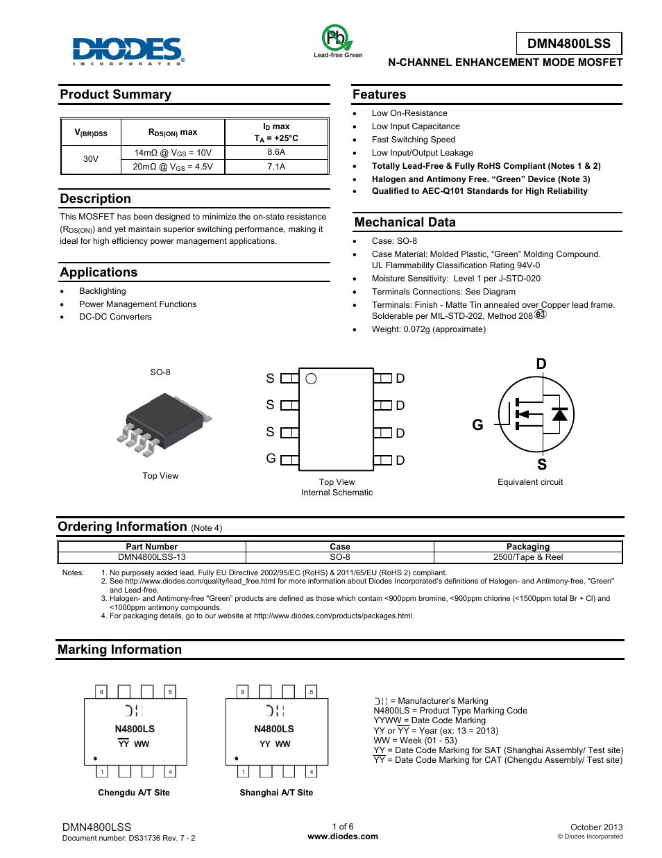 Diodes DMN4800LSS User Manual | 6 pages