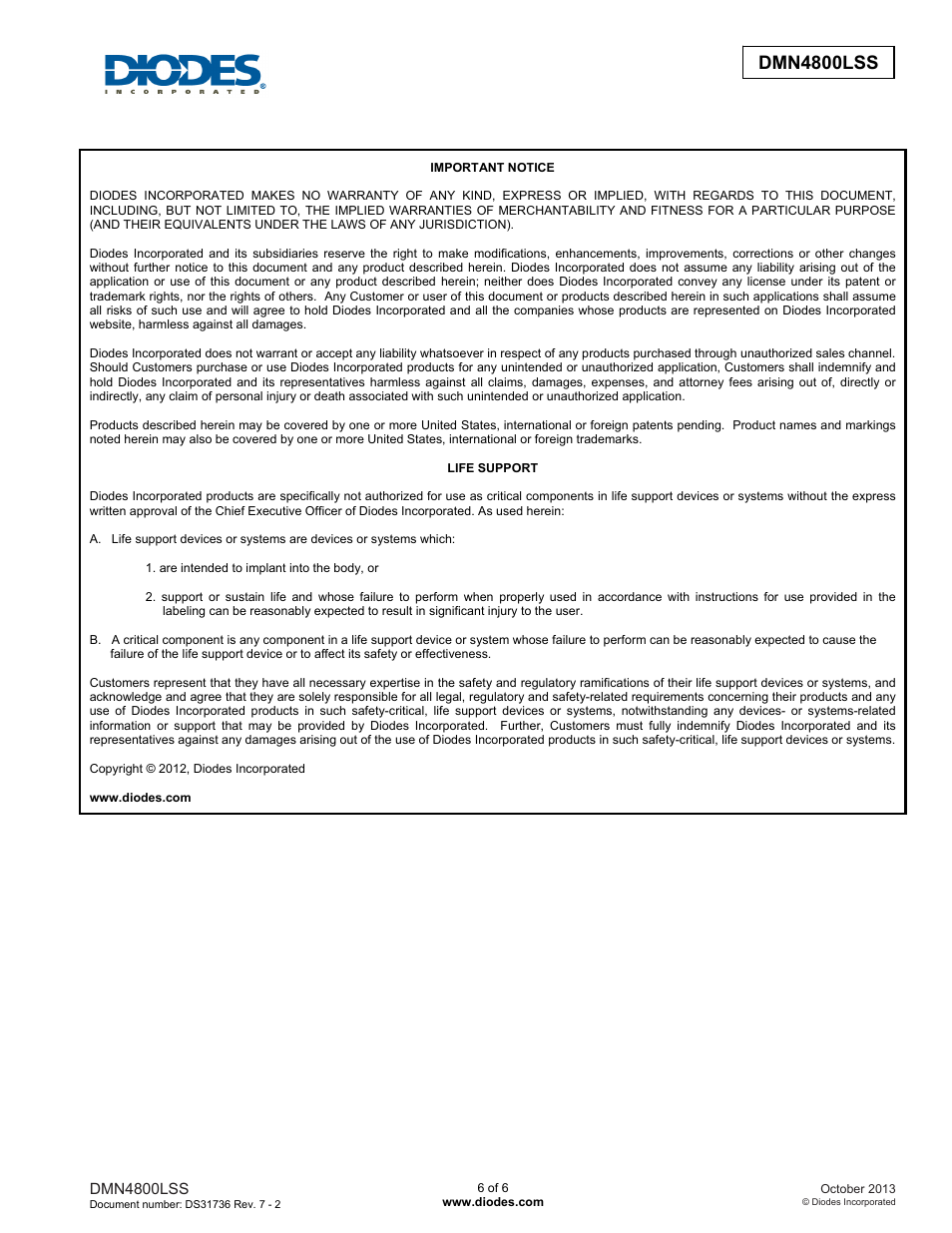 Dmn4800lss new prod uc t | Diodes DMN4800LSS User Manual | Page 6 / 6