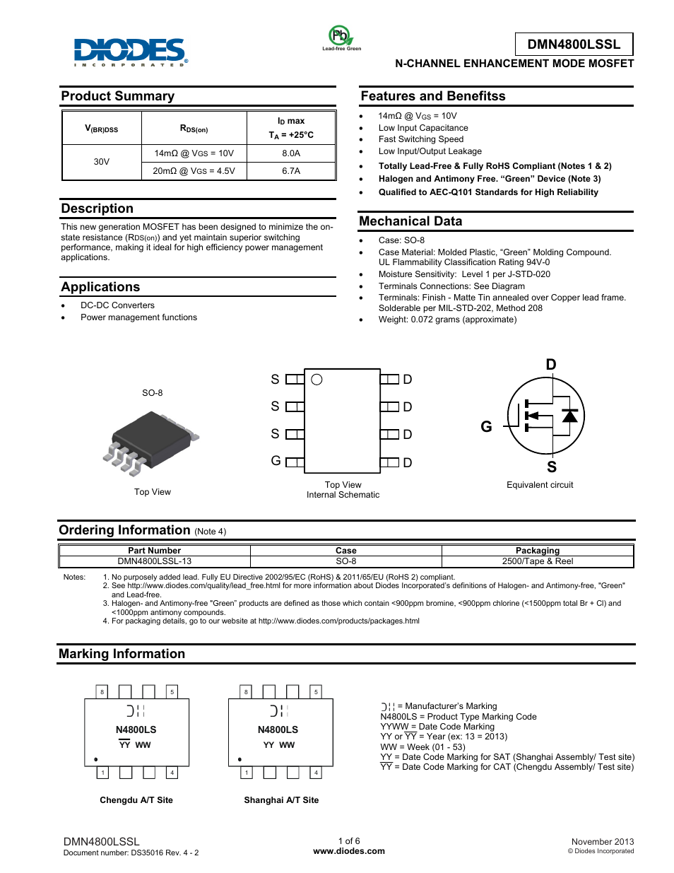 Diodes DMN4800LSSL User Manual | 6 pages