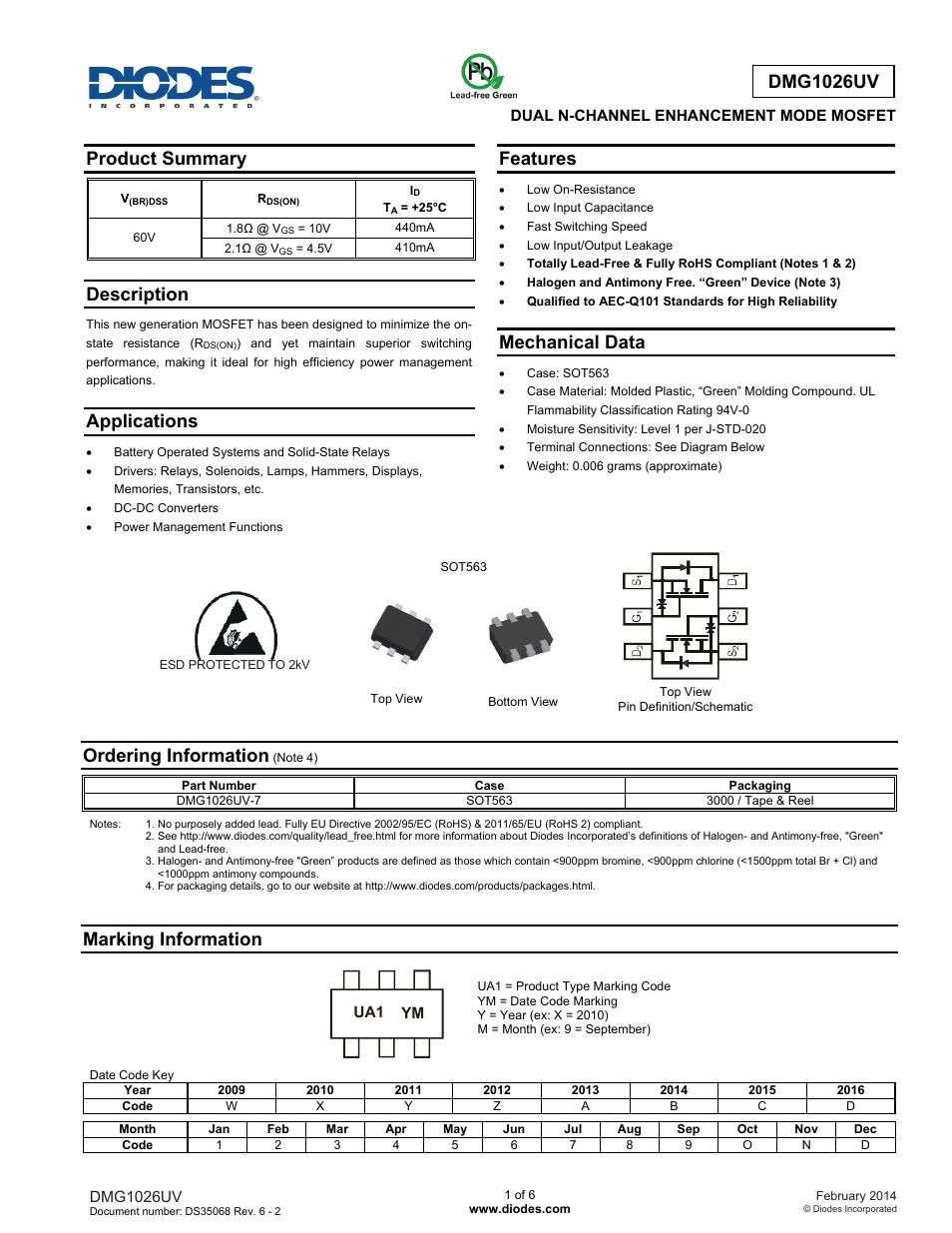 Diodes DMG1026UV User Manual | 6 pages