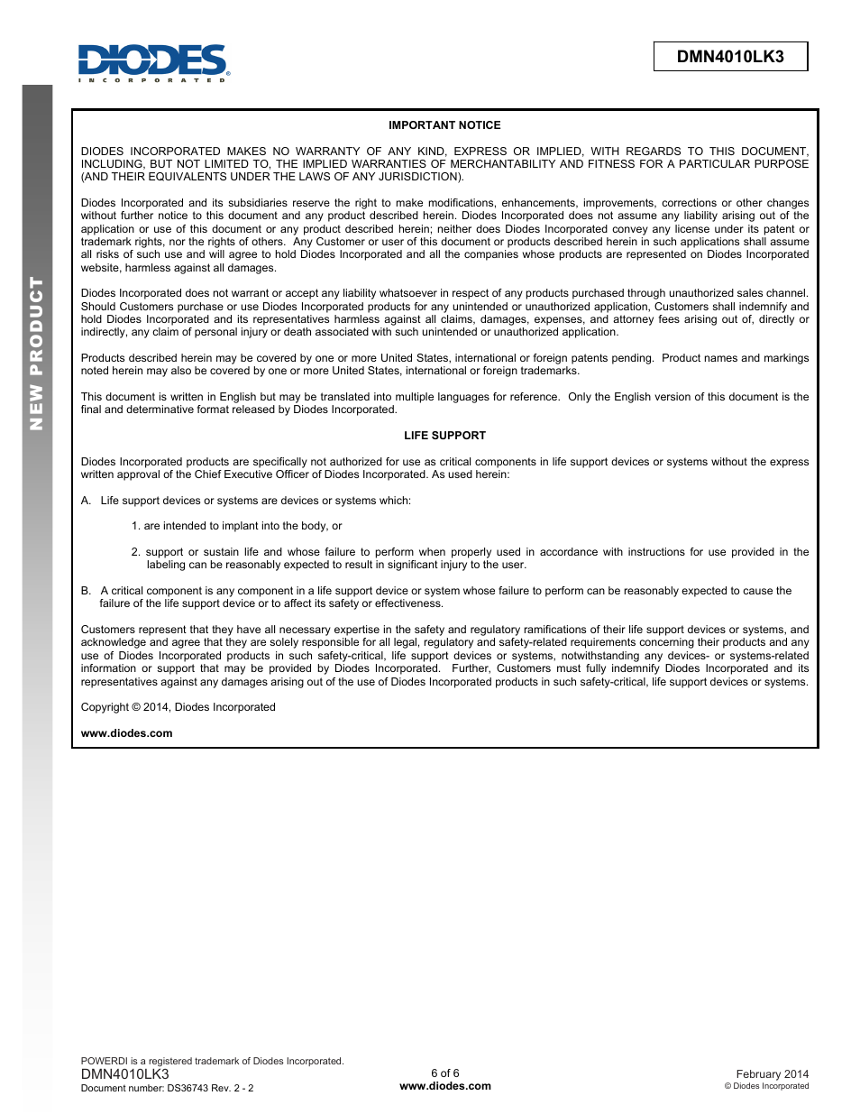 Diodes DMN4010LK3 User Manual | Page 6 / 6