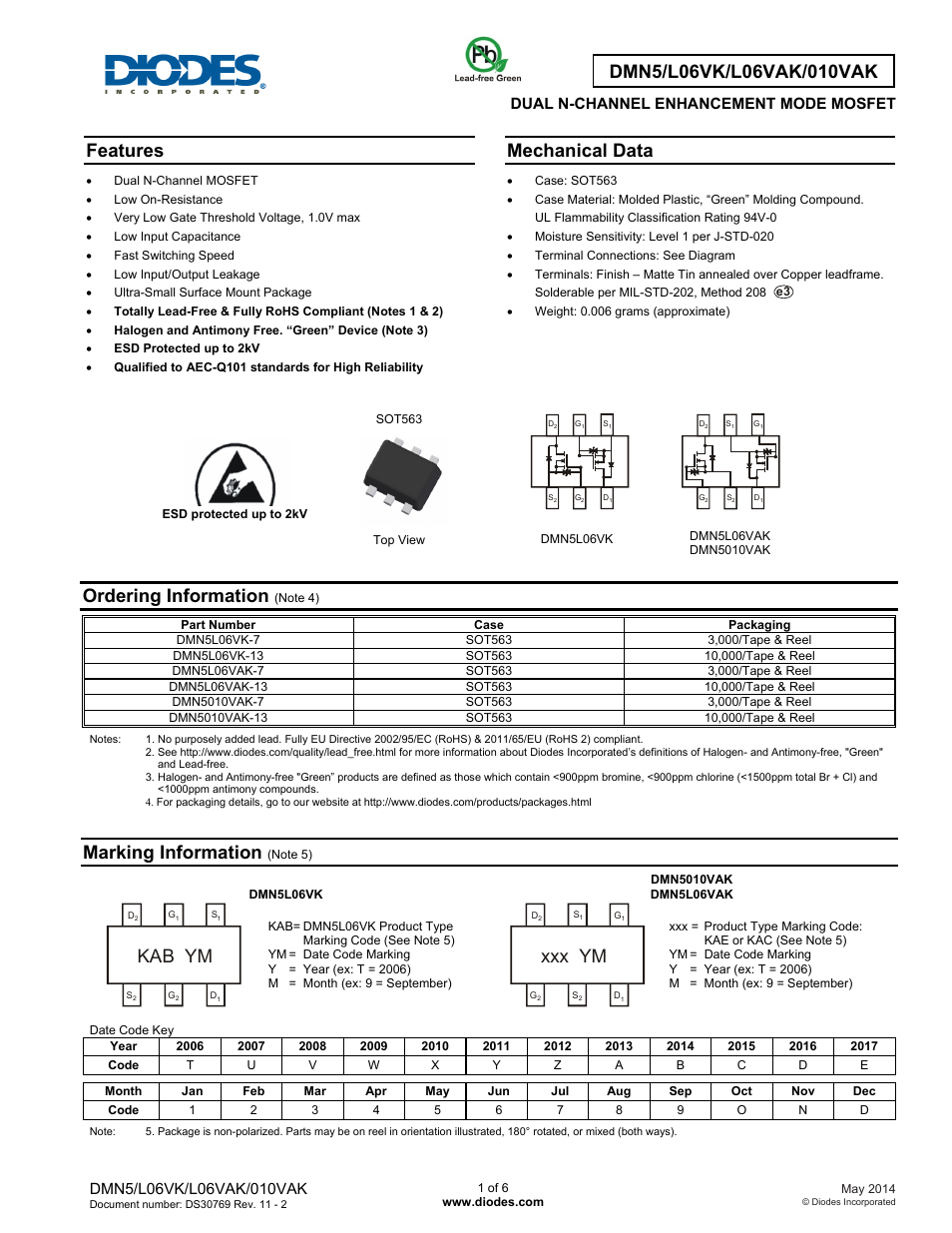Diodes DMN5/L06VK/L06VAK/010VAK User Manual | 6 pages