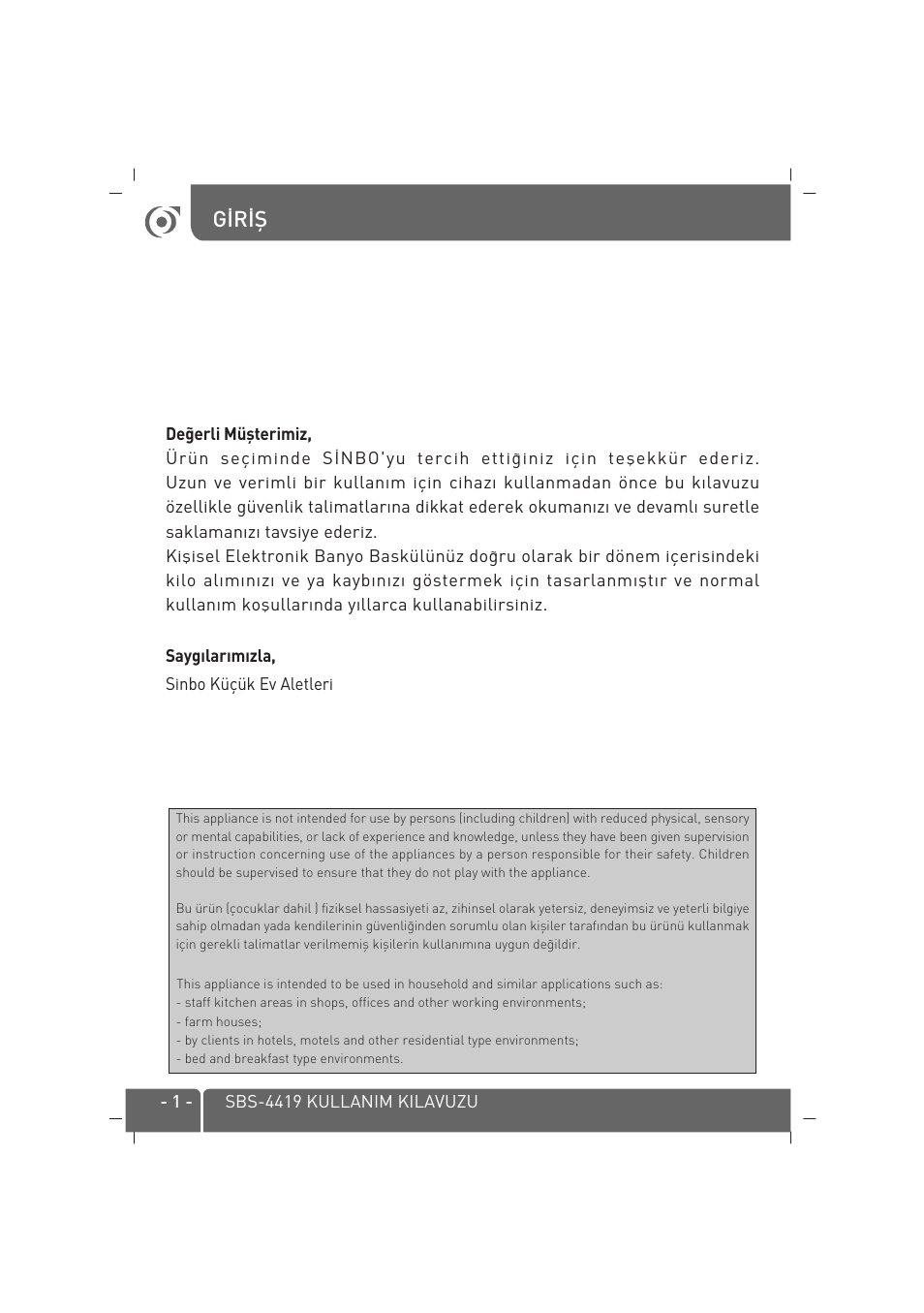 G‹r‹fi | SINBO SBS 4419 User Manual | Page 2 / 30