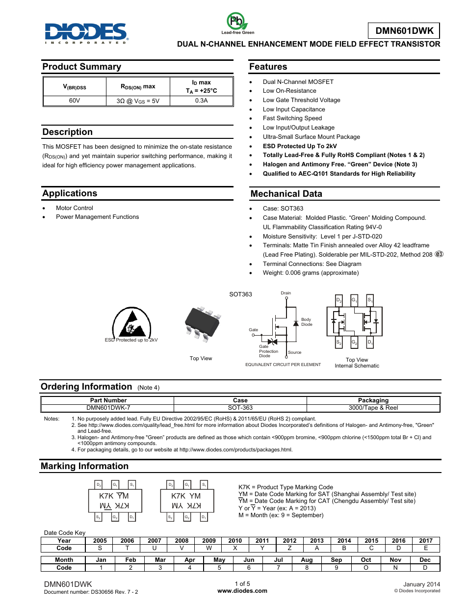 Diodes DMN601DWK User Manual | 5 pages