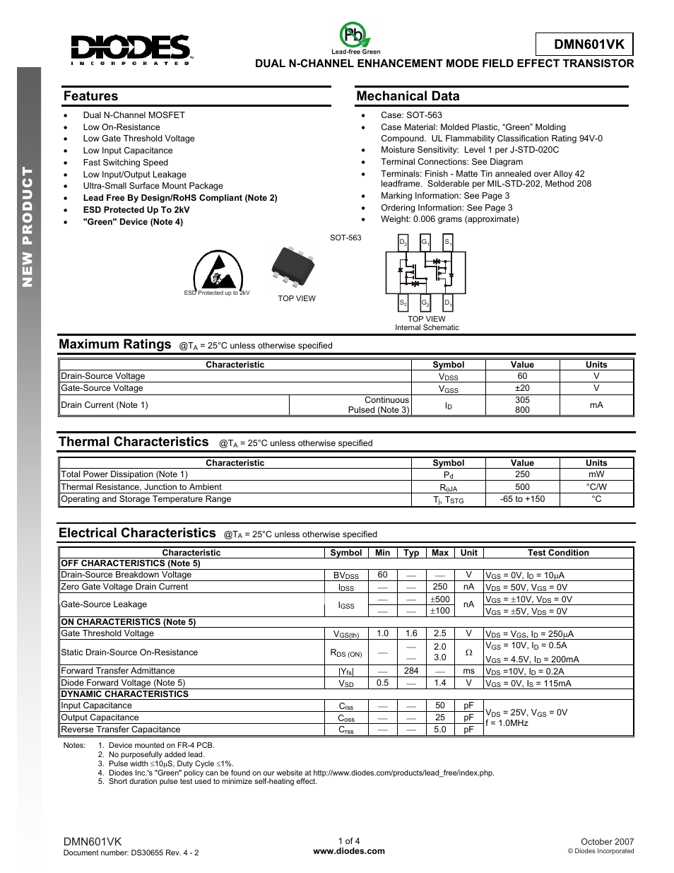 Diodes DMN601VK User Manual | 4 pages