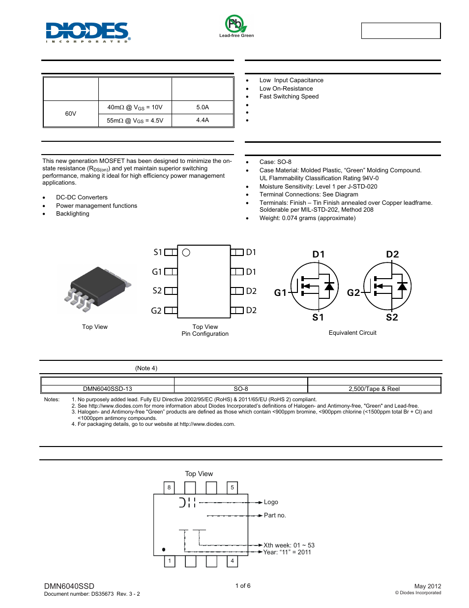 Diodes DMN6040SSD User Manual | 6 pages