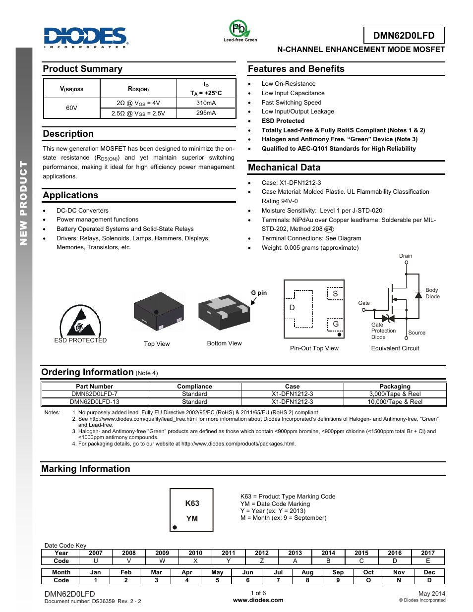 Diodes DMN62D0LFD User Manual | 6 pages