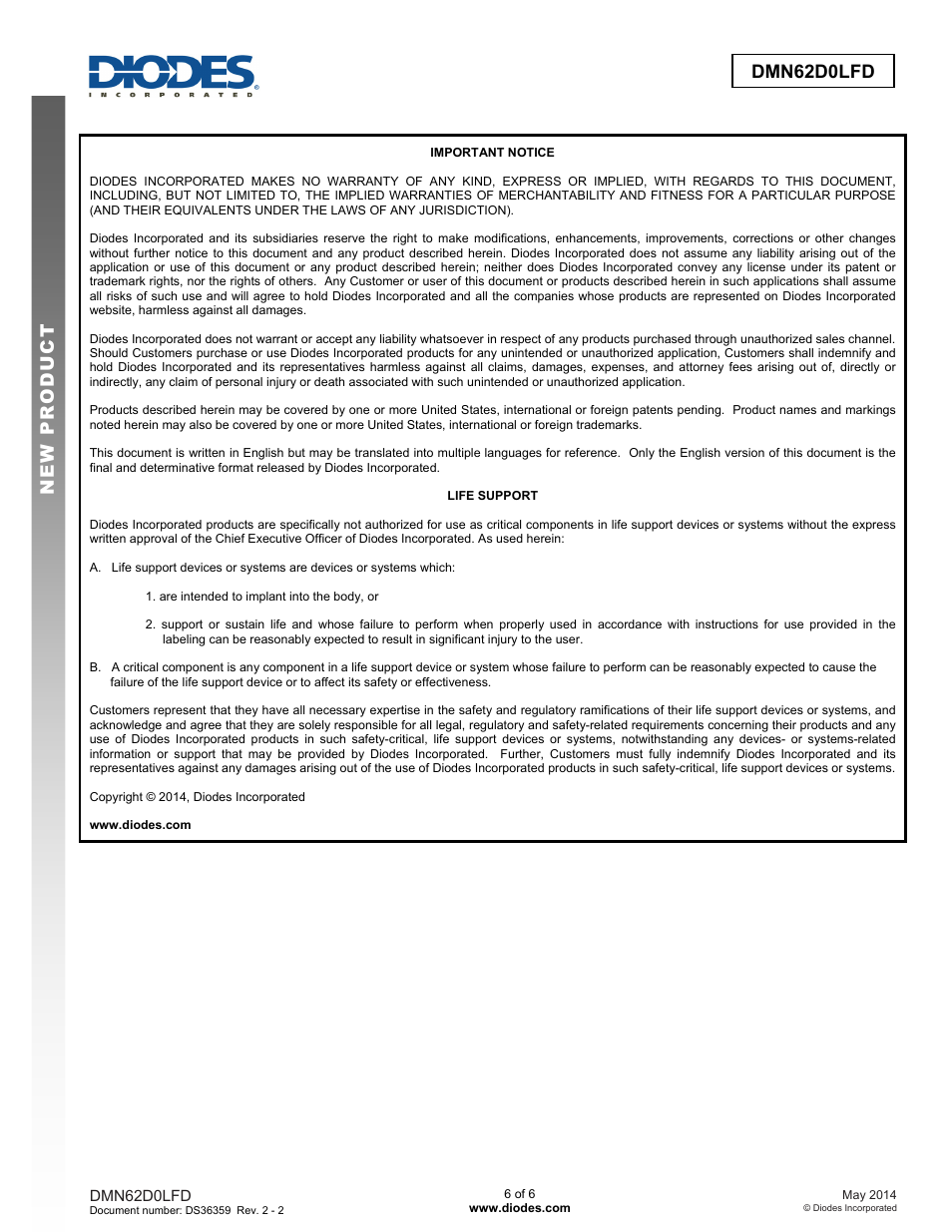 Diodes DMN62D0LFD User Manual | Page 6 / 6