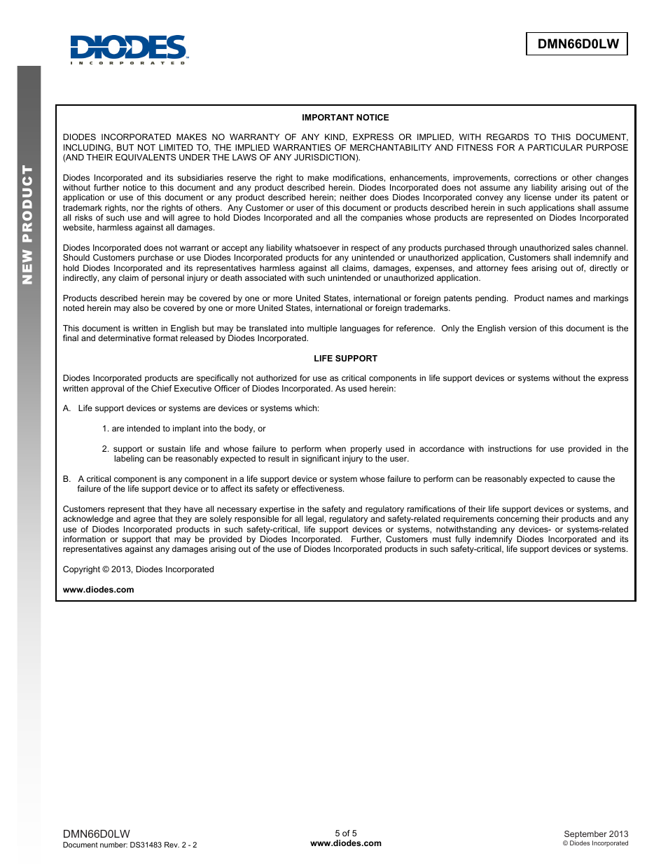 Dmn66d0lw new prod uc t | Diodes DMN66D0LW User Manual | Page 5 / 5