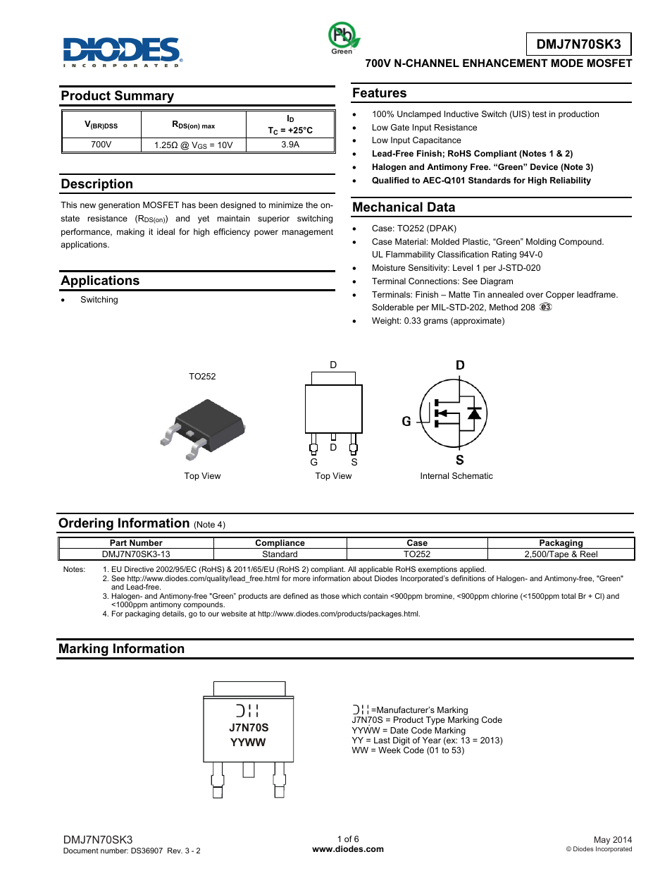 Diodes DMJ7N70SK3 User Manual | 6 pages