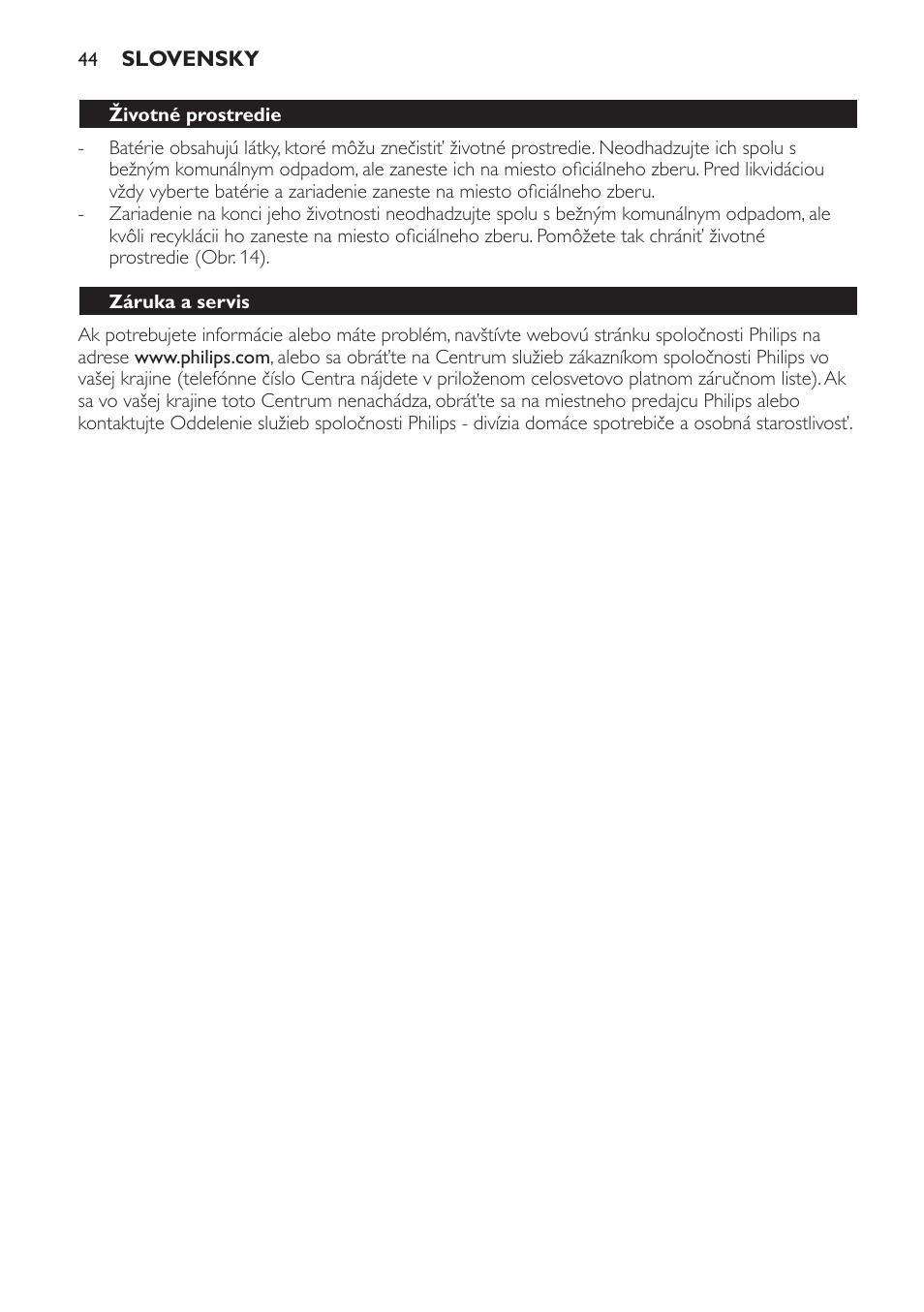 Životné prostredie, Záruka a servis | Philips HR2391 User Manual | Page 44 / 54