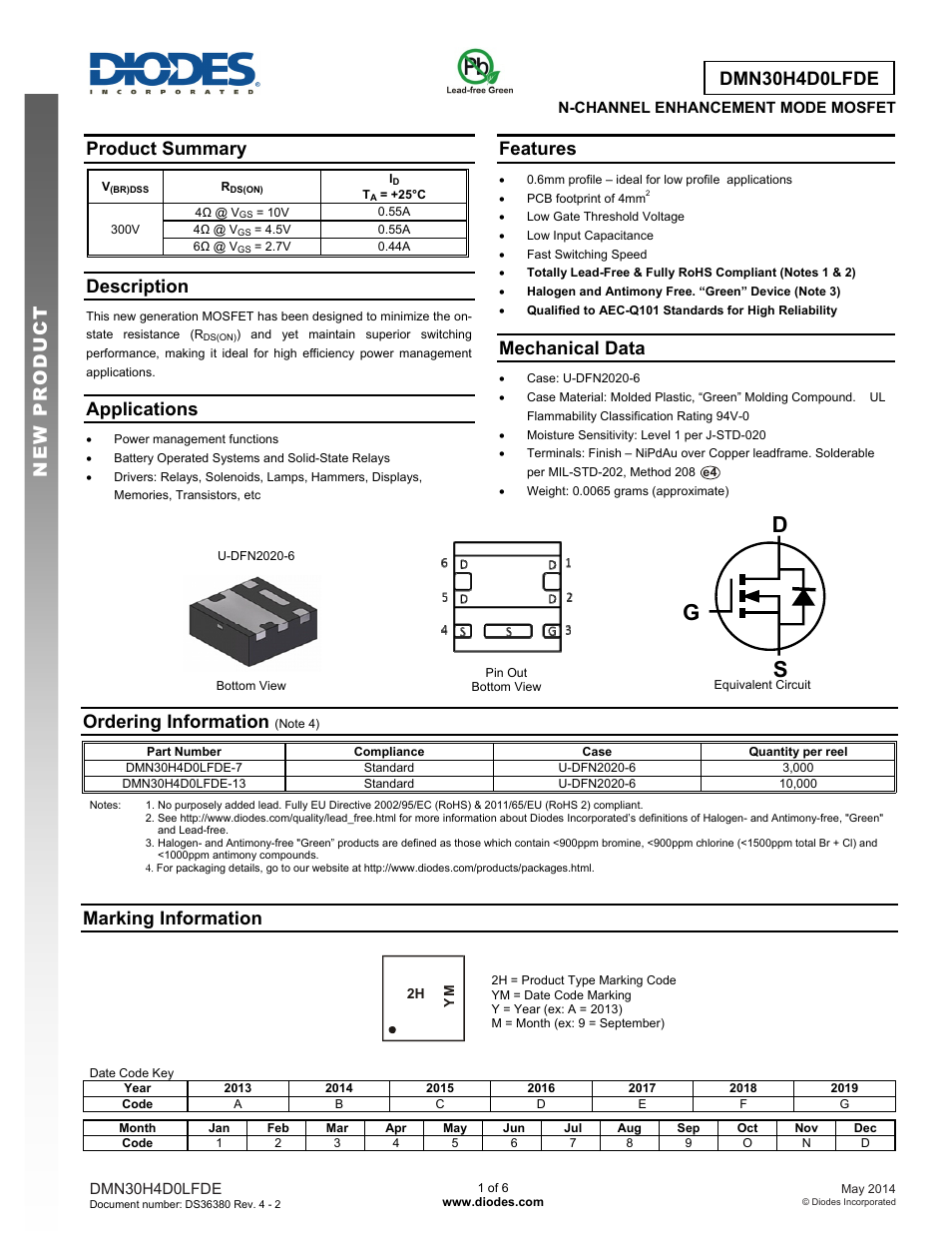 Diodes DMN30H4D0LFDE User Manual | 6 pages