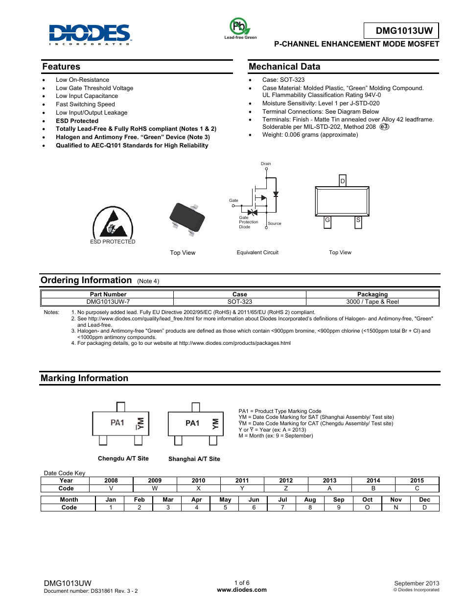 Diodes DMG1013UW User Manual | 6 pages
