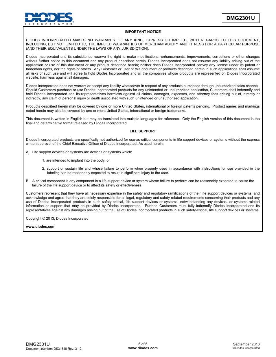 Dmg2301u new prod uc t | Diodes DMG2301U User Manual | Page 6 / 6