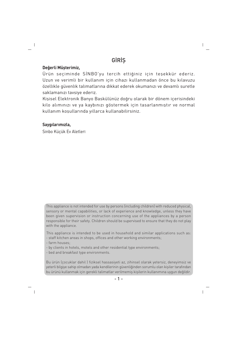 G‹r‹fi | SINBO SBS 4418 User Manual | Page 2 / 28